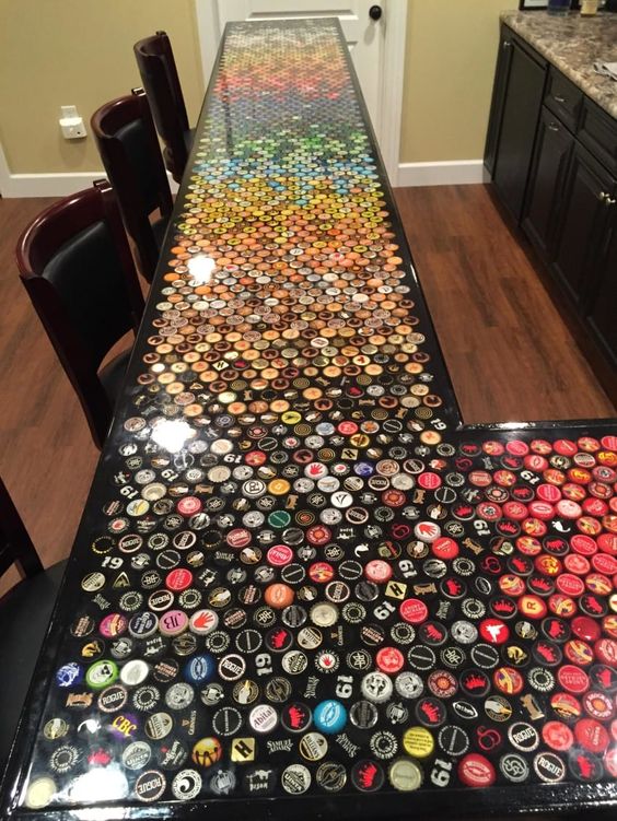 man cave bar top beer caps